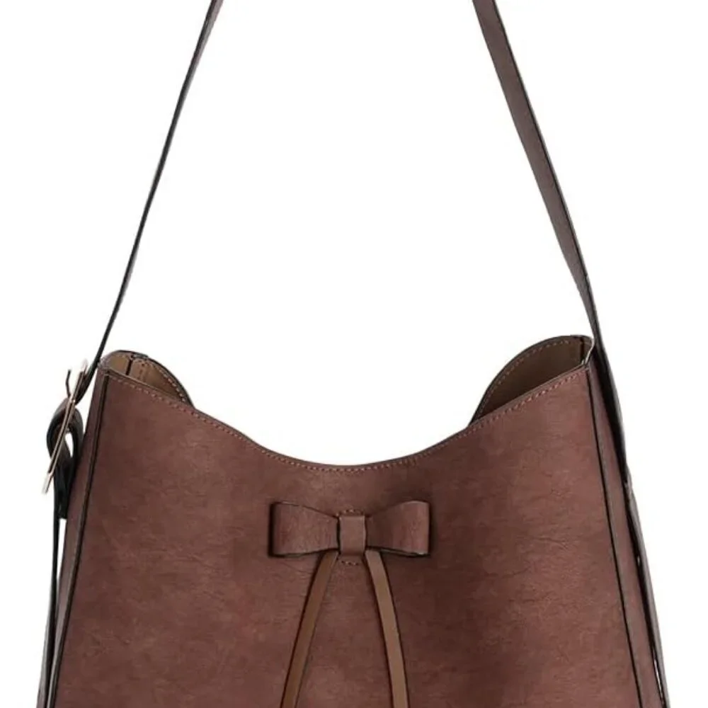 Women's Faux Leather Tote Bag With Bowknot Decoration Large Casual Handbag